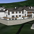 Scenic Homestay Building With White Exterior Dark Roof Green Lawn And Mountain Scenery