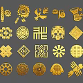 Golden Various Geometric Animal Decorative Patterns With Gears Birds Spirals And Diamonds