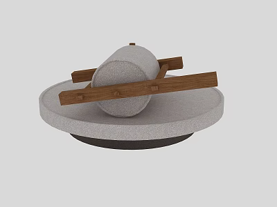 Decorative Rustic Garden Ornament With Stone Base Wooden Handle And Stone Roller 3d model
