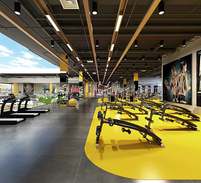 Modern Fitness Gym Interior With Various Exercise Machines And Spacious Workout Area 3d model
