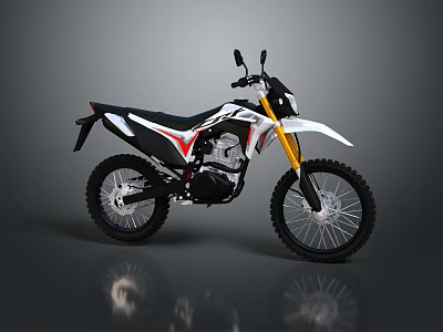 White And Red Off Road Motorcycle With Sporty Design Black Tires And Yellow Fork 3d model