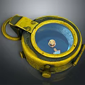 Vintage Yellow Metal Compass With Round Glass Cover Scale And Pointer