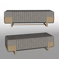 Modern Gray Upholstered Ottoman With Vertical Striped Design And Metal Legs