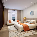 Spacious Modern Hotel Room With Large Window Comfortable Bed And Decorative Lighting 3d model