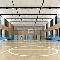 Spacious Modern Basketball Gym With Wooden Floor White Lines And Ceiling Lights