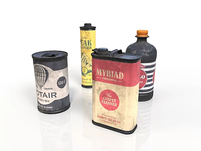 Vintage Labeled Household Containers And Bottles Including COIR MYRIAD Coffee Cleanser Starch Supplies 3d model