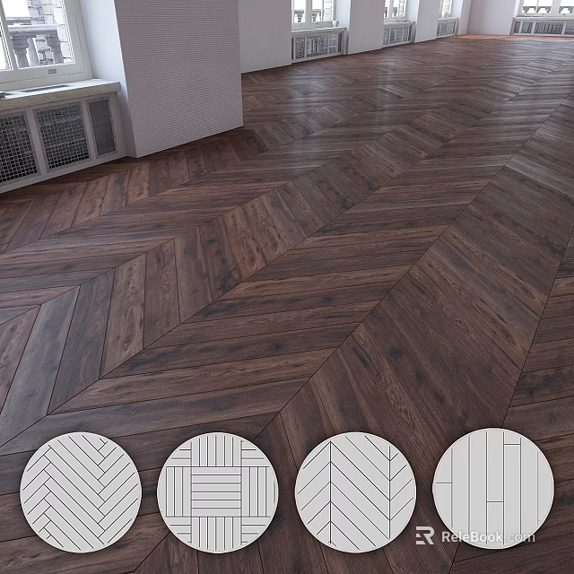 Herringbone Pattern Wooden Floor Design With Natural Wood And Various Layout Options 3d model 