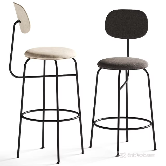 Modern Bar Stools With Black Metal Frame And Upholstered Seats In Different Colors 3d model 