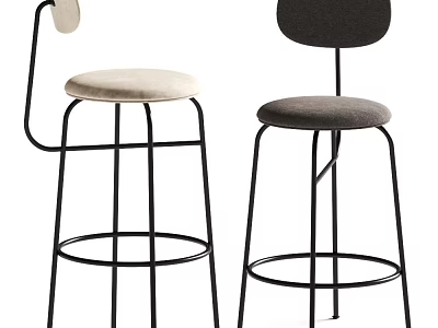 Modern Bar Stools With Black Metal Frame And Upholstered Seats In Different Colors 3d model