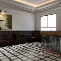 Elegant Restaurant Lobby With Marble Reception Desk Black And White Checkered Floor And White Columns