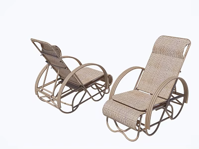 Pair of Rattan Lounge Chairs With Metal Frame And Rolling Wheels For Outdoor Comfort 3d model