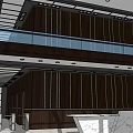 Modern Reception Area With Wooden Pillars Glass Walls And Spacious Interior Design