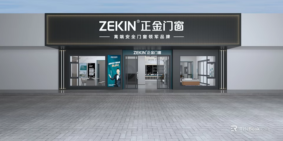 ZEKIN High end Secure Door and Window System Modern Storefront Exterior Showroom Design 3d model 