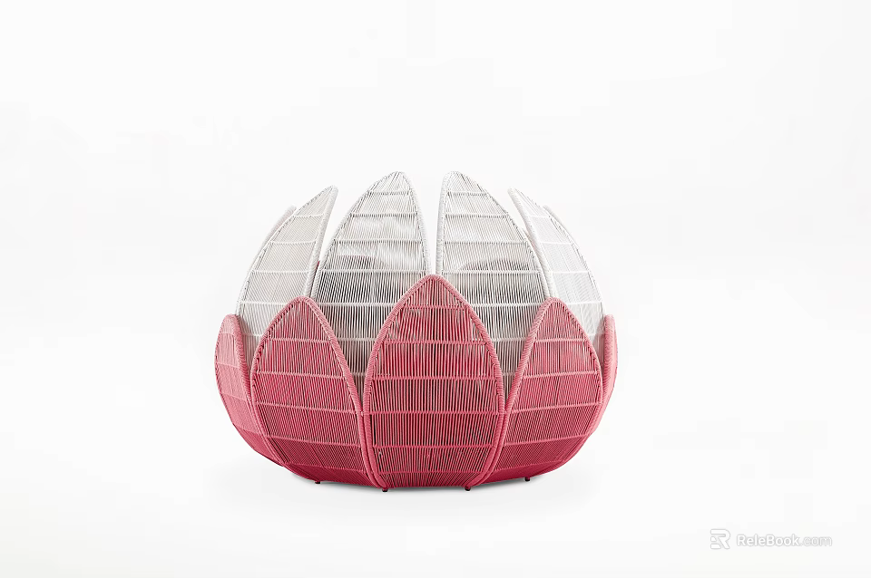 Woven Lotus Shaped Decorative Object In Pink And White For Interior Decor 3d model 