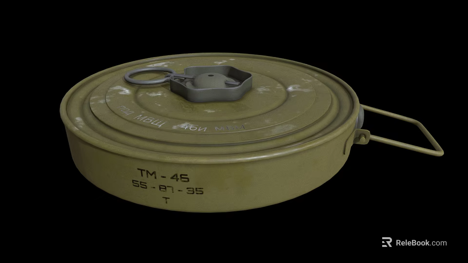 Green Circular TM 45 Anti Tank Mine Weapon Featuring 65 87 35 T Markings 3d model 