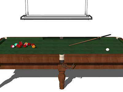 Professional Billiard Table Sports Equipment With Green Felt Surface Colored Balls Cue And Hanging Light 3d model