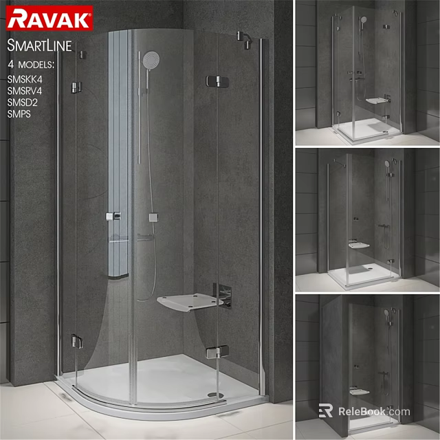 Modern Shower Sauna Interior Design With Glass Enclosure Shelves And 4 Models 3d model 