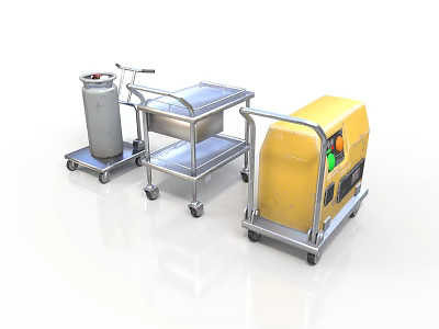 Industrial Equipment Set Featuring Metal Carts Storage Tank And Yellow Generator 3d model