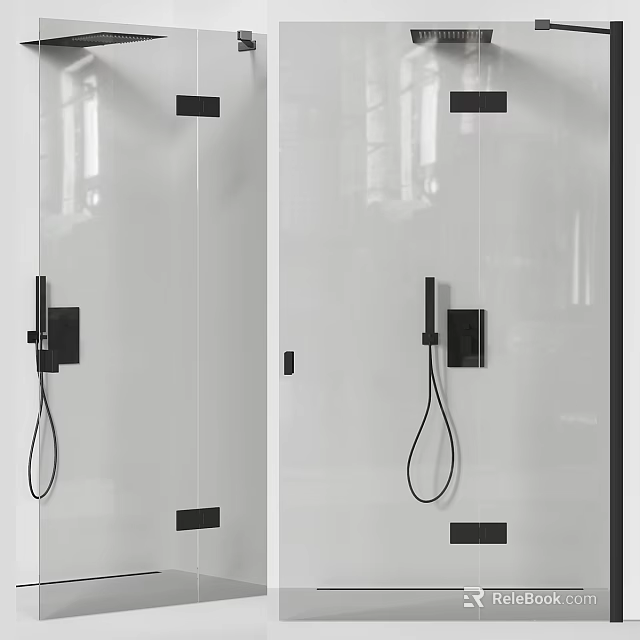 Modern Sleek Black Handheld Shower Head in Glass Shower Enclosure Design 3d model 