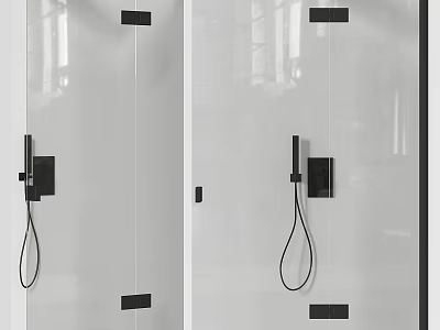 Modern Sleek Black Handheld Shower Head in Glass Shower Enclosure Design 3d model
