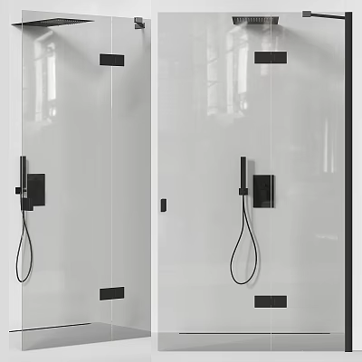 Modern Sleek Black Handheld Shower Head in Glass Shower Enclosure Design 3d model