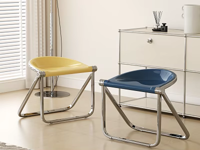 Stylish Modern Yellow And Blue Single Chairs With Metal Frame In Indoor Space 3d model