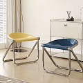 Stylish Modern Yellow And Blue Single Chairs With Metal Frame In Indoor Space