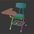 Office Chair With Blue Seat Backrest Gray Writing Desk Metal Frame And Storage Basket
