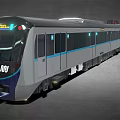 Modern Silver Gray Metro Train With Blue Stripes Front Number 009 And Display Screen 3d model
