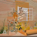 Warm Tone Floral Display With Yellow Flowers Scroll Easel And Window Decoration