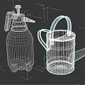 White Spray Bottle And Yellow Watering Can For Garden Plant Care Tools