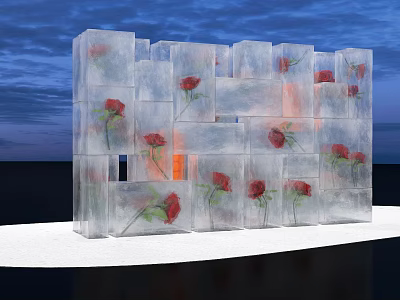 Instagrammable Photo Spot With Ice Cubes Containing Red Roses And Blue Sky Background 3d model