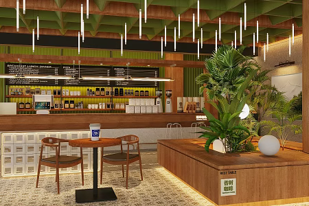 Log Style Milk Tea Shop Log Style Cafe Log Style Dessert Cake Shop Interior Landscape Sick Cafe Operator Desk Milk Tea Shop Workbench 3d model