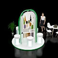 Arched Green White Exhibition Island With Beauty Products And Seating Area
