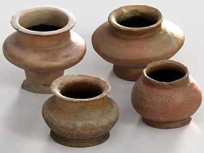 Rustic Ceramic Pots With Various Sizes Textured Surface And Traditional Design 3d model