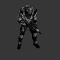 Futuristic Sci Fi Weapon With Blue Glowing Parts Held by Silver Black Armored Warrior