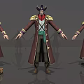 Game Movie Character Pirate Red Coat Hat Three View Front Side Back 3d model