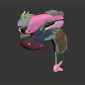 Pink And Gray Weapon With Green Glowing Parts Rabbit Ear Decorations And Brown Base