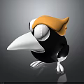 Cartoon Bird Character 3D Model With Black Body Orange Head White Beak And Big Eyes
