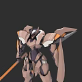 Futuristic Mech Robot Design With Orange Spear And Brown Armor