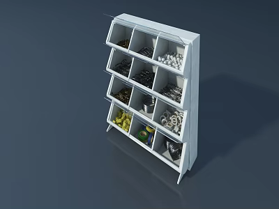 White Multi Tier Storage Shelf With Organized Small Parts And Tools 3d model