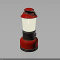 Vintage Red And Brown Decorative Lantern With Glass Shade And Metal Base Furniture Piece