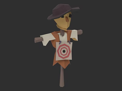 Straw Man Sculpture Carving with Hat Shirt and Target Pattern on Wooden Pole 3d model
