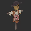 Straw Man Sculpture Carving with Hat Shirt and Target Pattern on Wooden Pole