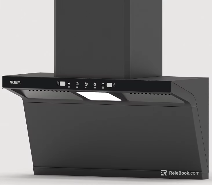 Modern Black Kitchen Range Hood With Control Panel And LED Lighting 3d model 
