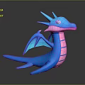 Cartoon Fantasy Blue Pink Dragon Character With Wings And Horns