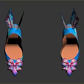 Stylish Blue High Heels With Pink Bow Orange Sole And Butterfly Wing Decorations