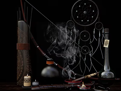 Bohemian Decorative Ornament Set With Dreamcatchers Bow Vase Candle And Smoke 3d model