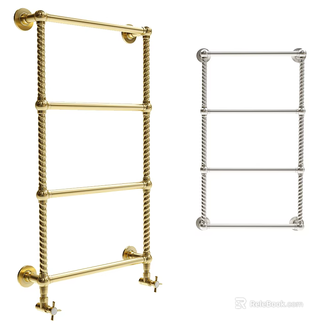 Wall Mounted Gold And Silver Bathroom Racks With Twisted Design And Simple Structure 3d model 