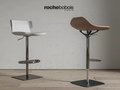 Stylish Modern Bar Stools With White And Wooden Seats And Metal Base Design 3d model